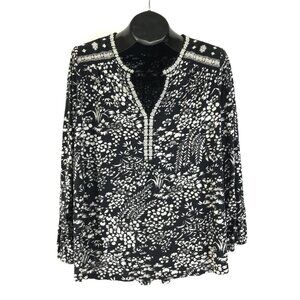 Lucky Brand Floral Embroidered Popover Peasant Blouse Women's Plus Size 1X Boho